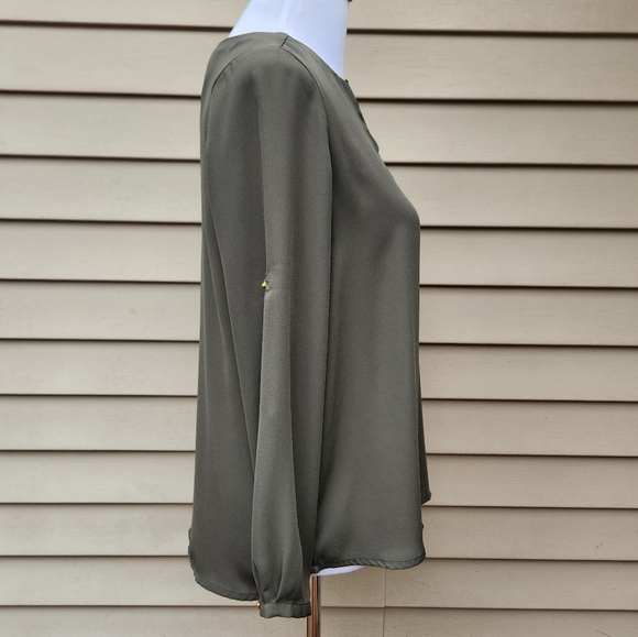 Harve Benard Olive Green Blouse Keyhole Neck Long Sleeves Office Wear - Picture 10 of 12